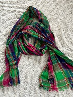 Polo by Ralph Lauren Green Pink Blue Plaid Lightweight Scarf